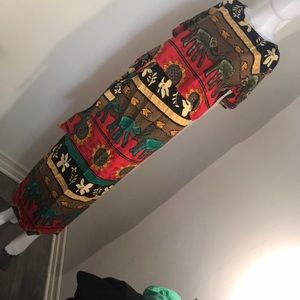 Rayon,2 piece set- Colorful African Wrap around skirt with cut off top blouse